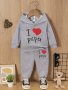 2-PIECE Set Of Baby Boys Fashion Casual Wear - Hooded "i Love Papa" Printed Long Sleeved Sportswear And Pants Set - Comfortable And Durable