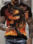 Men's Breathable Magical Dragon 3D Digital Print Short Sleeve T-Shirt Casual Streetwear Fashion Round Neck Summer Casual Wear Fo