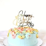 Acrylic Happy Birthday Cake Topper With Double Heart Design Elegant Cake Decoration Accessory For Birthday Celebrations No Feath