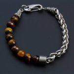 1PC Fashion Punk Stainless Steel Bracelet Creative Knot Rope Design Multicolor Stone Beaded Hand Chain Suitable For Men's Daily
