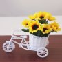 Valentine's Day Decorative Artificial Sunflower Bouquet With Plastic Bicycle Planter - 1PC Simulation Flower Arrangement Centerpiece