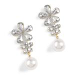 Silver Diamante Pearl Earrings