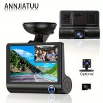 New Three-lens High-definition Night Vision Driving Recorder With Suction Cup Installation Three Cameras For Front Interior And 