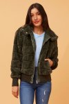 STELLAR Womens Zip Through Faux Fur Jacket In Olive - Olive XL