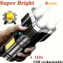 Staaricc 1PC LED Flashlight USB Rechargeable LED Flashlight With Cob Side Light Powerful With 4 Modes For Camping And Outdoor Activities Bright Durable And Convenient