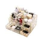 Glass Cosmetic Organizer Clear & Gold
