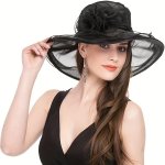 Elegant Women's Organza Church Bridal Tea Party Wedding Hat Kentucky Derby Floral Wide Brim Hats
