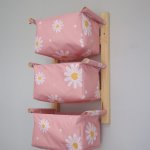 Modern Nappy Or Toy Stacker With Wooden Frame Bunny Daisy And Butterfly Pink Set