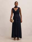Vivianne Petite Scarf Tie Maxi Dress - 16 Navy