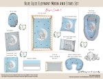 Cot Duvet Bedding Blue Ellie Elephant Moon And Stars Set