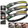 1PC Rechargeable 230 Wide-beam LED Headlamp With Gesture Control Lightweight With Adjustable Strap 3 Color Modes Waterproof For Outdoor Camping Running Cycling USB Type-c Cable Included