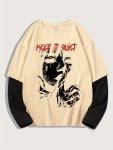 Silhouette Avatar Pattern Men's Color Blocking False Two Piece Long Sleeve T-Shirt