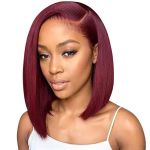 14IN Burgundy Straight Human Hair 99J Pre-cut 13X4 Lace Front Bob Wig