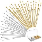 Waydress 500 Pcs 2 Inch Eye Pins For Jewelry Making Flat Head Pins 50 Mm Brass Jewelry Making Supplies With Balls Earring Findin