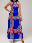 Ethnic Striped Dress Vintage Sleeveless High Waist Maxi Dress Women's Clothing
