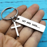 1 PC Metal Cross Keychain "let God Lead" Letter Graphic Religious Keychain For Christian