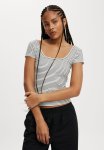 Cotton On Emily Double Scoop Short Sleeve - Crisp Stripe Natural White & Black