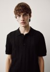 Regular Fit Textured-knit Polo Shirt - Black