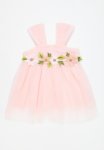 PoP Candy Floral Decor Mesh Dress - Pink