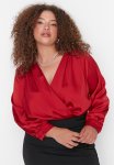 Plus Satin Wrap Bodysuit - Burgundy