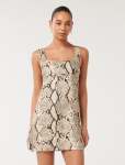 Hadley Cutout Ruched Back MINI Dress - 16 Light Sepia Snake