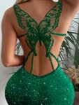 Glitter Butterfly Pattern Hollow Out Bodycon Dress Elegant Sleeveless Backless Dress Women's Clothing For Party Dressing