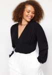 V Neck Sandy Knitted Blouse - Black