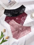 3PCS Solid Seamless Floral Lace Briefs Sexy Comfy Breathable Stretchy Intimates Panties Women's Lingerie & Underwear