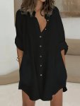 Solid Color Button Front Blouse Versatile Long Sleeve Midi Simple Blouse For Spring & Fall Women's Clothing