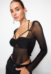 Cut Out window Detailed Tulle Blouse - Black