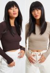 2-PACK Fitted Crew Neck Crop Stretchy Knitted Blouse - Brown & Beige