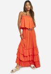 Bandeau Ruffle Maxi Dress - Red