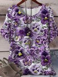 Plus Size Floral Print T-Shirt Casual Short Sleeve Crew Neck Top For Spring & Summer Women's Plus Size Clothing