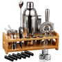 27-PIECE Bartender Kit Cocktail Shaker Set Stainless Steel Bar Set With Bamboo Stand Bar Tools Cocktail Kit For Christmas Drink Mixing Home Bar Part