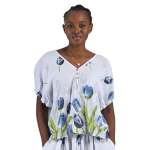 Tulip Print Boxy Linen Top - White Free