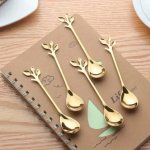 5PCS Stainless Steel Spoons Set Leaf Shaped Coffee Stirring Spoon Dessert Spoon Tea Spoon Ice Cream Spoon For Home Restaurant Co