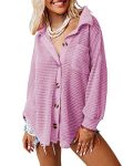 Dokotoo Womens Blouses 2026 Fall Fashion V Neck Long Sleeve Button Down Waffle Knit Tops For Women Casual Loose Solid Jacket Out
