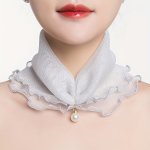 Elegant Bohemian Ruffle Fake Collar Solid Color Mesh Neck Gaiter With Faux Pearl Accent Thin Decorative Fake Collar Accessory Fo