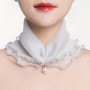 Elegant Bohemian Ruffle Fake Collar Solid Color Mesh Neck Gaiter With Faux Pearl Accent Thin Decorative Fake Collar Accessory For Women