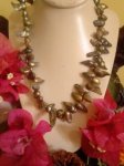 Freshwater Pearl Bead Necklace Green & Gold Hues