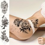 3PCS Set Of Large Waterproof Temporary Tattoos - Unique Rose Wolf & Snake Designs For Waist Legs & Arms - Bold Black & White
