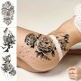 3PCS Set Of Large Waterproof Temporary Tattoos - Unique Rose Wolf & Snake Designs For Waist Legs & Arms - Bold Black & White Body Art Stickers