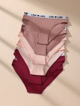 6-PACK Women's Cotton Bikini Briefs With Love Waistband - Breathable Stretchy Alphabet Pattern Simple Style Knit Fabric Underwea