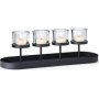 Candle Holder: Raised Tealights On Elongated Black Steel Tray Nero