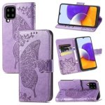 For Samsung Galaxy A22 5G Butterfly Love Flowers Embossed Horizontal Flip Leather Case With Holder & Card Slots & Wallet & Lanya