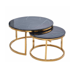 2-IN-1 Round Decorated Marble Coffee Table With Metal Frame
