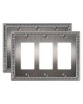 Treewell 2-PACK Triple Decorator Outlet Cover Plate Antique Silver Pearls Decorative Switch Plates And Outlet Covers Metal Wall
