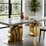 Grey Marble Dining Table With Gold Fan Base