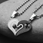 1PAIR Matching Heart Couple Necklaces Stainless Steel "i Love You" Pendants With Crystal Accents Romantic Gift For Boyfriend Or 