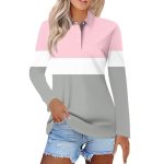 Polo Shirts For Womens V Neck Lapel Long Sleeve Tops With Collar Button Fall Loose Golf Casual Business Tunic BLOUSES3-PINK 3X-L